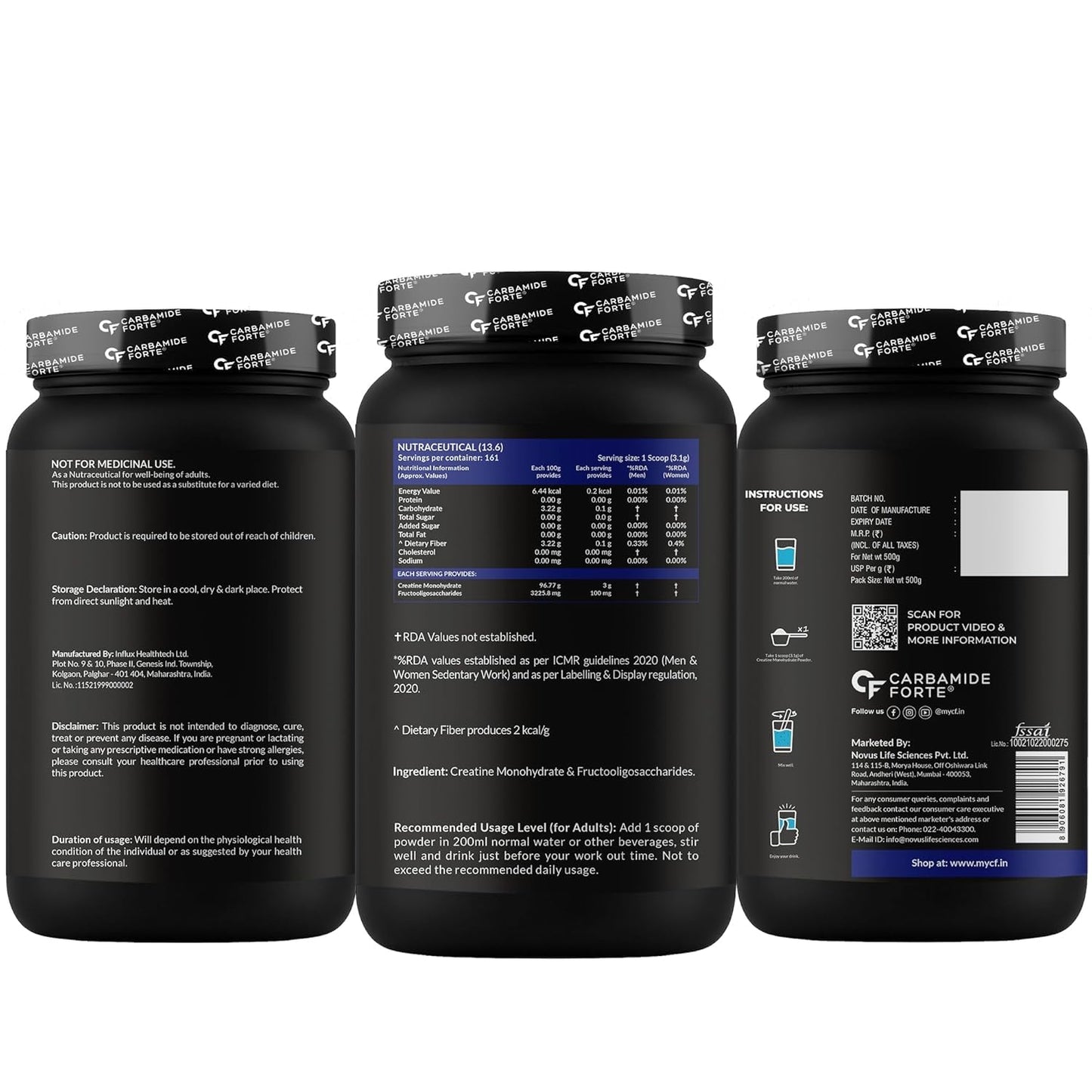 Three black containers with labels on a white background