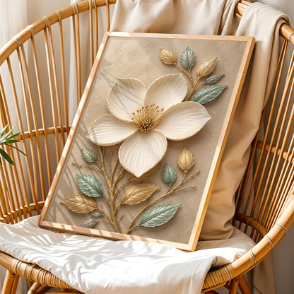Floral Botanical Wall Painting with Frame | Premium Textured Flower & Leaf Artwork, Pastel Nature Wall Decor Framed for Living Room Bedroom Office and Home Decoration (Art-4,13x19inch)