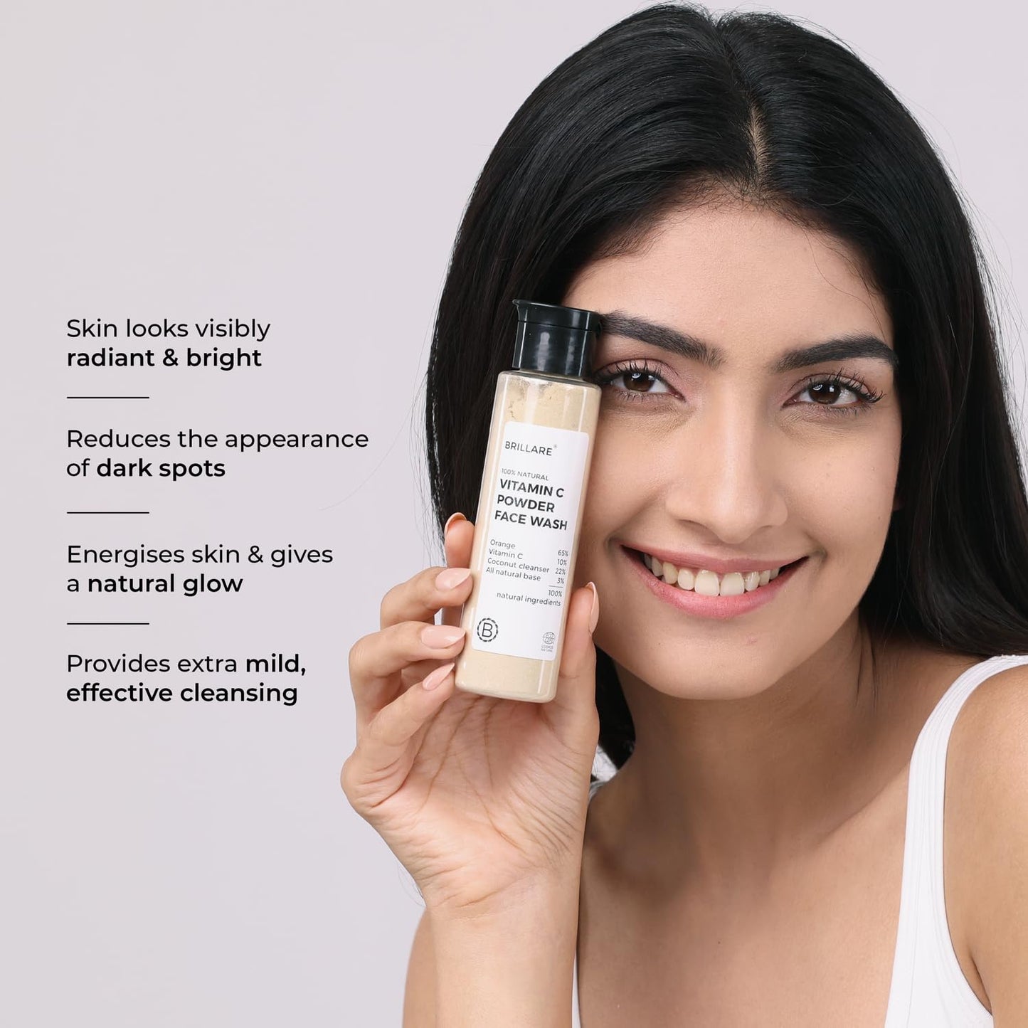 Brillare Vitamin C Powder Face Wash for Glowing, Bright Looking Skin | 100% Natural Orange Powder & Vitamin C | Gentle Exfoliation for Women & Men | Zero Chemicals