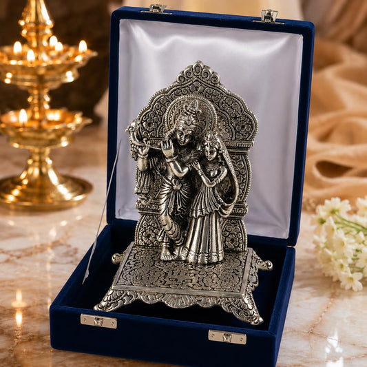 Lavanaya Silver® - Silver Plated Radha Krishna Idol with Velvet Gift Box | Decorative Statue for Home Temple & Décor | Ideal for Wedding, Anniversary, Housewarming, Birthday, Return & Diwali Gift