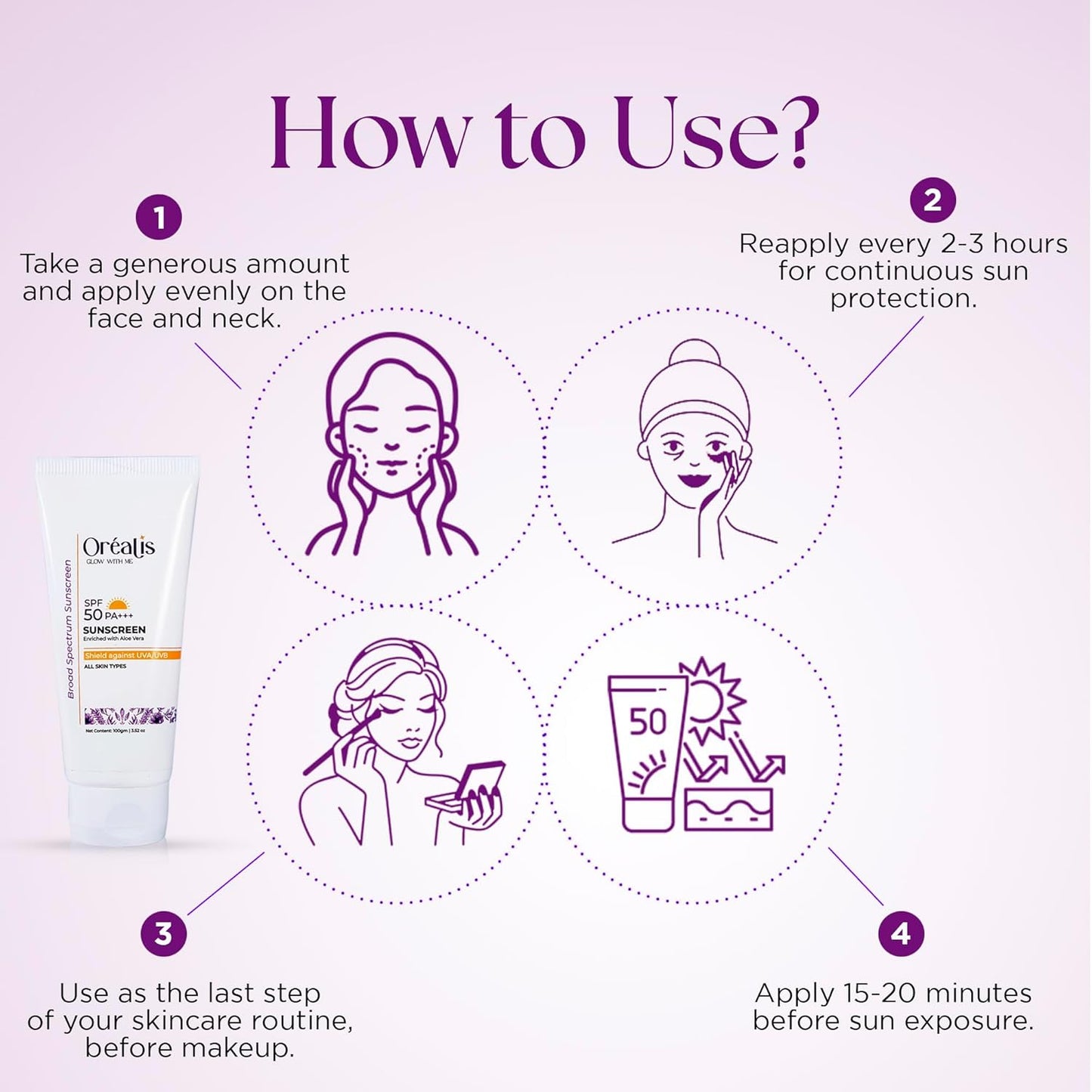 Oréalis Sunscreen Cream 100gm with UVA UVB PA+ Protection | Moisturizer with Aloe Vera | Broad Spectrum Lightweight Non-Greasy Face Sunscreen for All Skin Types Men & Women