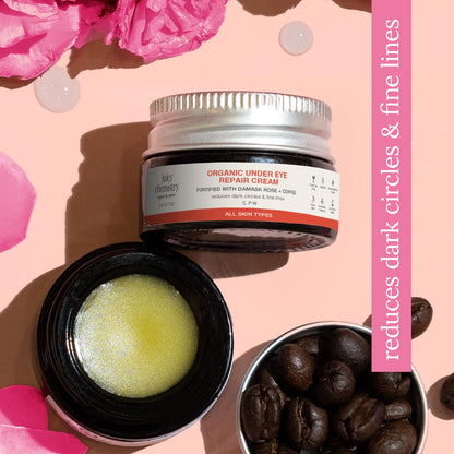 Juicy Chemistry Organic Under Eye Repair Cream with Damask Rose & Coffee, 5g | Reduces Dark Circle & Fine Lines | Hydrating & Brightening Under Eye Cream | Soothes Puffy, Tired Eyes | Dermatologically Tested