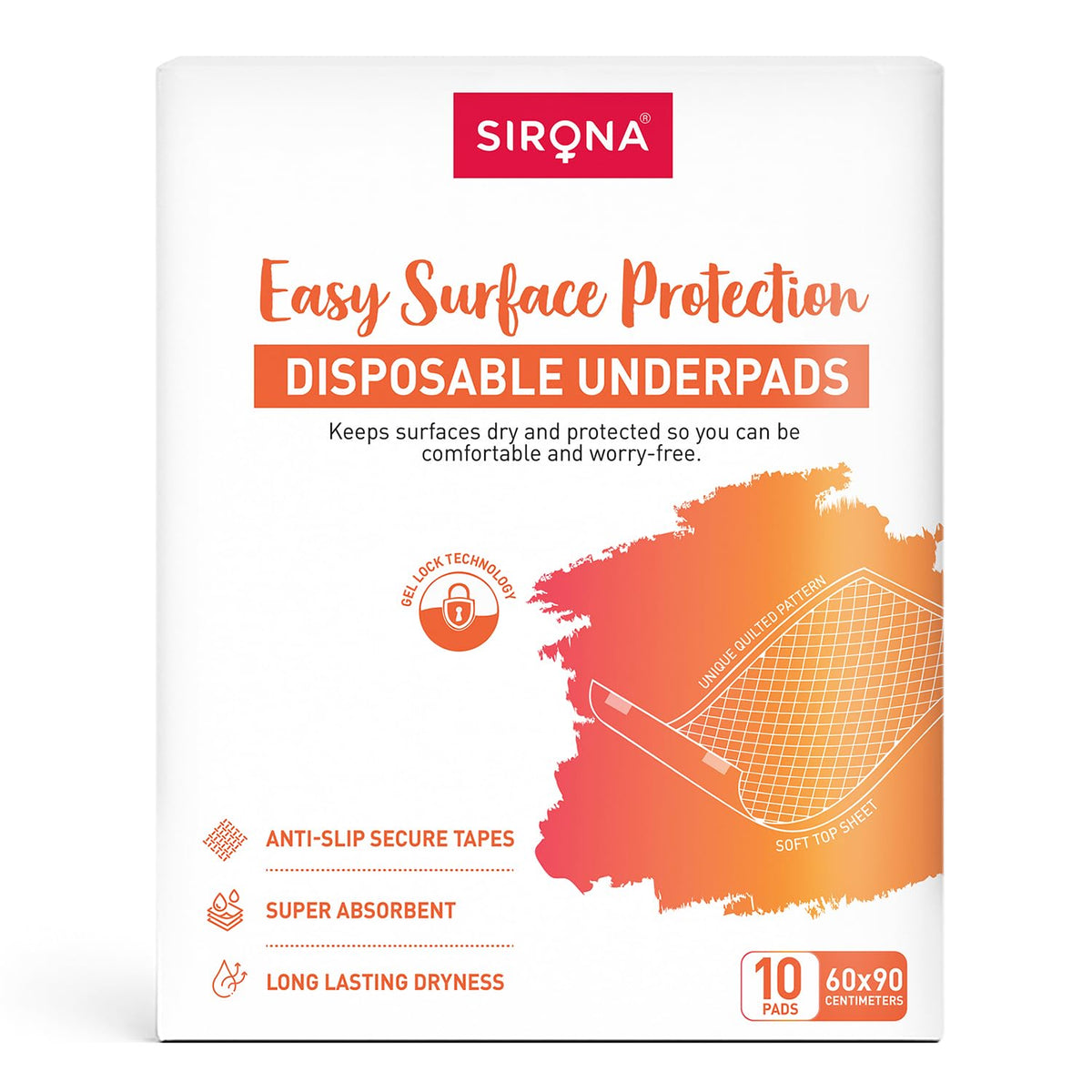 Sirona disposable underpads packaging on a white background