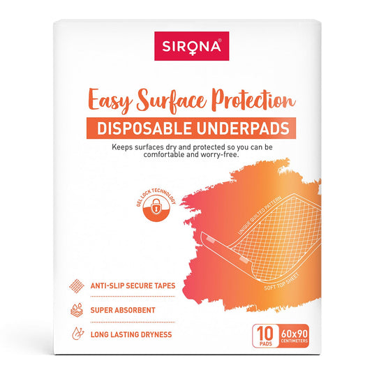 Sirona disposable underpads packaging on a white background