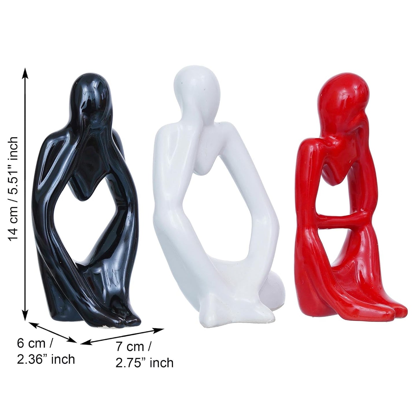 eCraftIndia Resin Decorative Thinking Human Figurines Statues Showpieces (Set of 3, Black White Red)| Home Decor Items for Living Room Bedroom Hall Office Desk Bookshelf Table| Gifts for Birthday