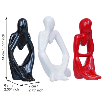 eCraftIndia Resin Decorative Thinking Human Figurines Statues Showpieces (Set of 3, Black White Red)| Home Decor Items for Living Room Bedroom Hall Office Desk Bookshelf Table| Gifts for Birthday