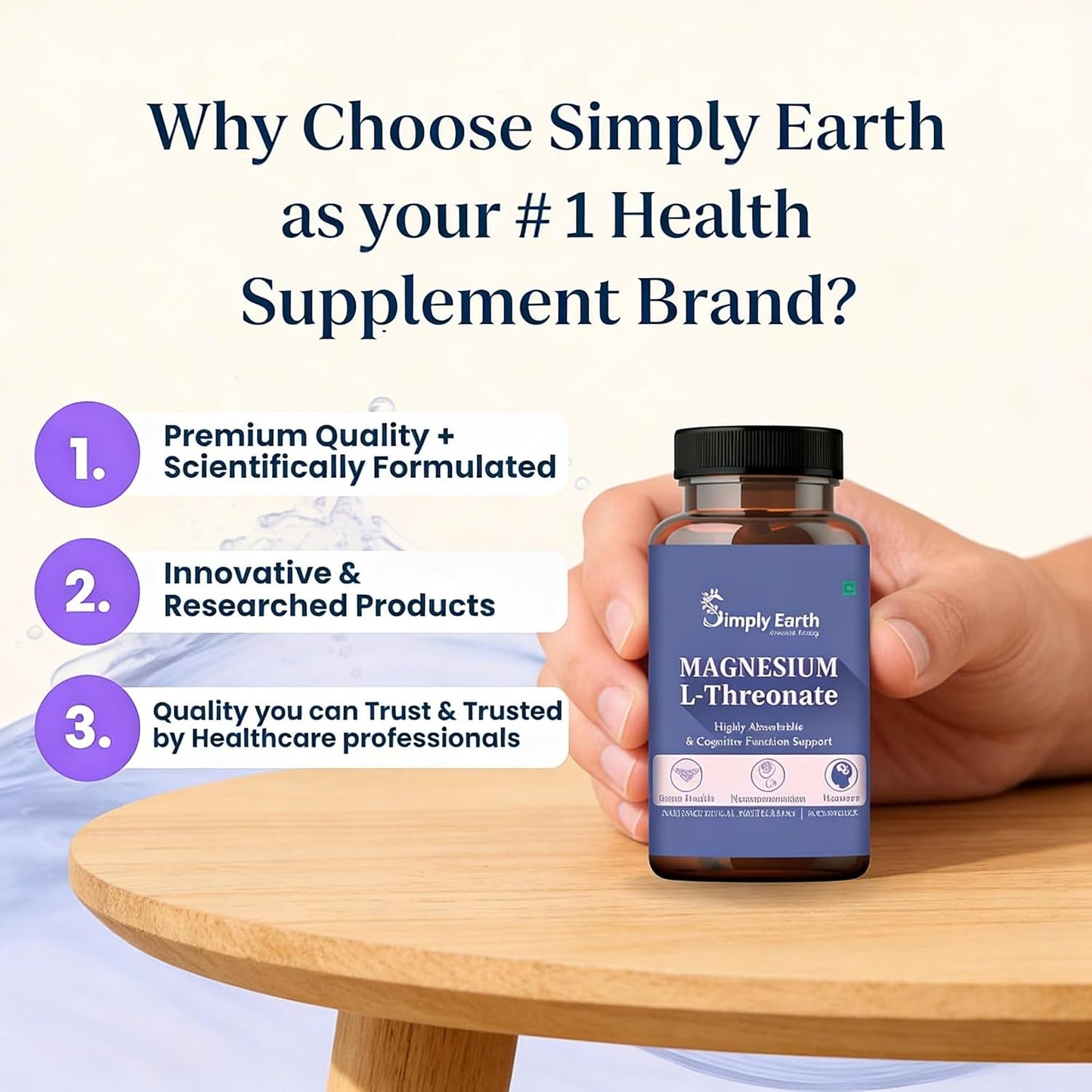 Simply Earth Magnesium L-Threonate, Supports Brain Health & Cognitive Function, Highly Bioavailable Magnesium - 60 Veg Capsules
