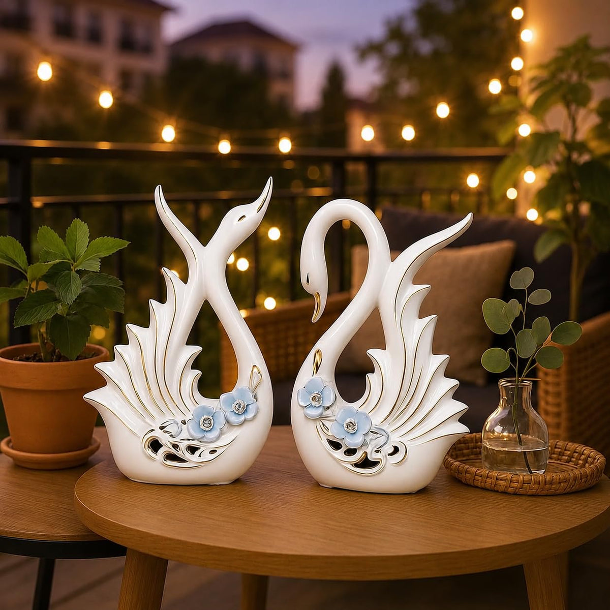 Modern Elite Swan Pair Ceramic Art Figure | Beautiful Home Decor (Set of 2, White)