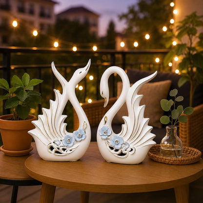 Modern Elite Swan Pair Ceramic Art Figure | Beautiful Home Decor (Set of 2, White)