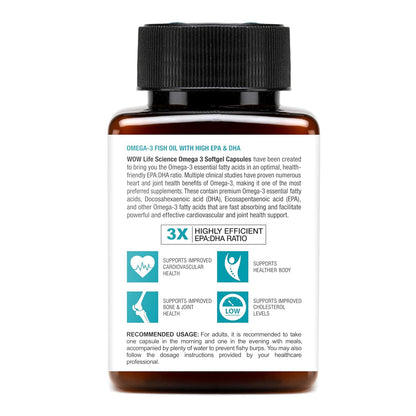 WOW Life Science Omega-3 Fish Oil 1300 Mg Triple Strength 550Mg Epa 350Mg Dha,Burpless,Mercury Free,Ideal For Keto Diet,1 Count