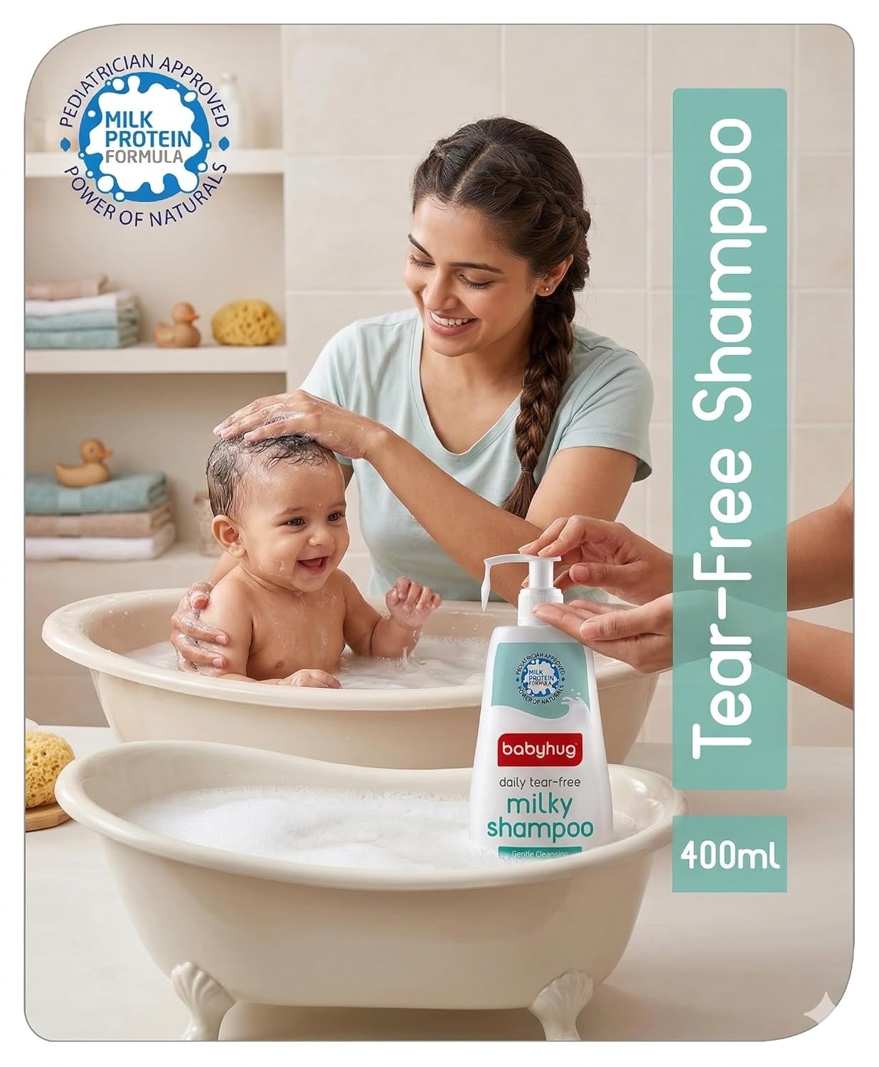 BABYHUG Daily Tear-Free Milky Shampoo – Enriched with Milk Protein & Natural Oils Pack Of 1 (400ML) | Enriched with Milk Protein, Natural Oils
