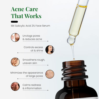 Zeelab 1RX Salicylic Acid 2% Face Serum 30ml | Acne & Pimple Control Serum | Unclogs Pores, Removes Blackheads & Whiteheads | Oil Control & Gentle Exfoliation for Oily & Acne-Prone Skin