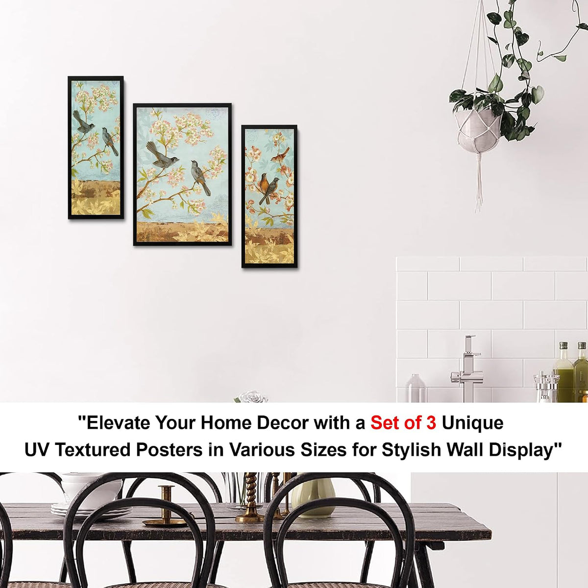 Wood Rectangular Wall Painting Frames For decor, Pictures Frame For Living Room, Home Decoration, Bedroom, Set of 3, 1pc- 23 x 30 cm, 2pc- 12.5 x 30 cm (Design 3) Multi