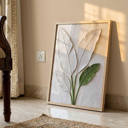 Aesthetic Botanical Art Home Decoration Painting | Leaf Paintings With Frame For Living Room Bed Room Hotel Wall Decor Digital Reprint (13x17 inch)