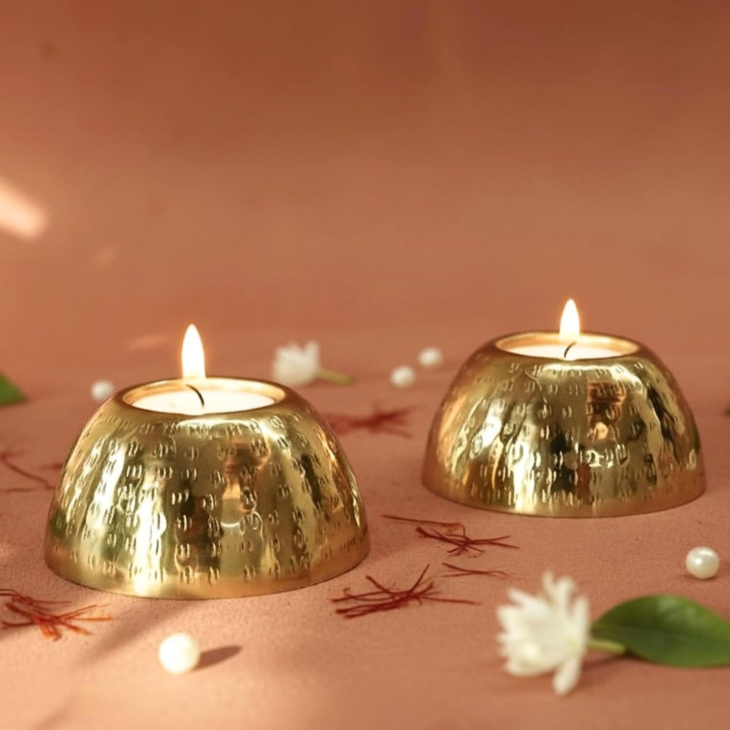BEHOMA Pebble Bowl Metal Pack of 2 Tealight Candle Holders Set - Gold