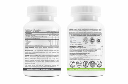 Two white supplement bottles with labels on a white background