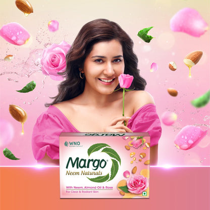 Margo Neem Naturals Soap with Goodness of 1000 Neem Leaves (100gm X Pack of 5) | Enriched With Almond Oil & Rose | Soap for Clear & Radiant Skin [100GM X 5]