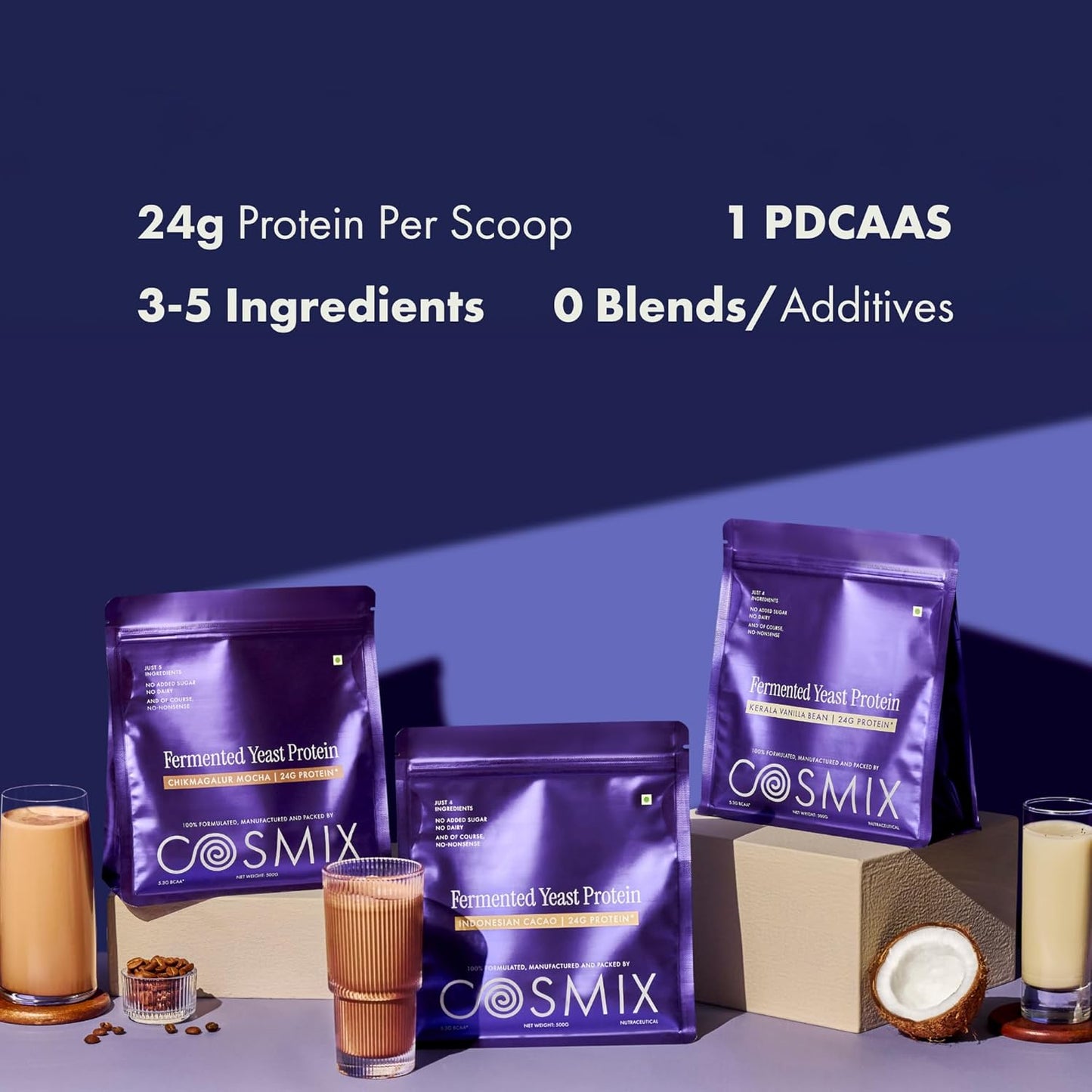 Cosmix Fermented Yeast Protein Powder | 24g Protein | Pure Single-Source Plant Protein | Made In-House | Smooth, Crazy tasty & Gut-Friendly | Chikmagalur Mocha, 38g Sachet