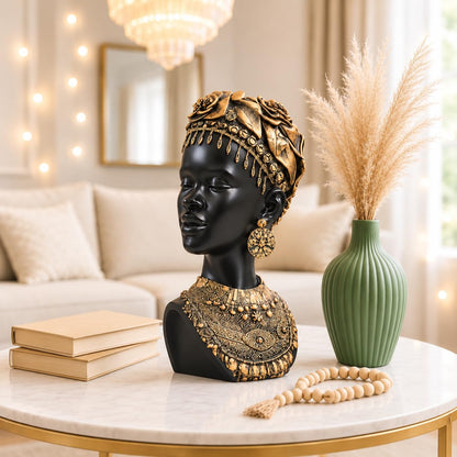 African Lady Statue | Stunning Home/Office Décor (Pack of 1, Black & Gold, Model 2)