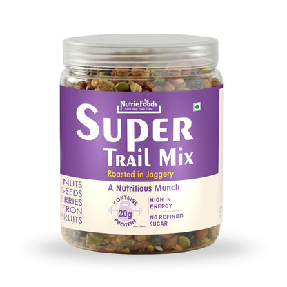 Nutriefoods Super Trail Mix (Mixed Dry Fruits), Roasted in Jaggery and Saffron with Blend of Berries, Dried Fruits, Seeds and Nuts (250gm)