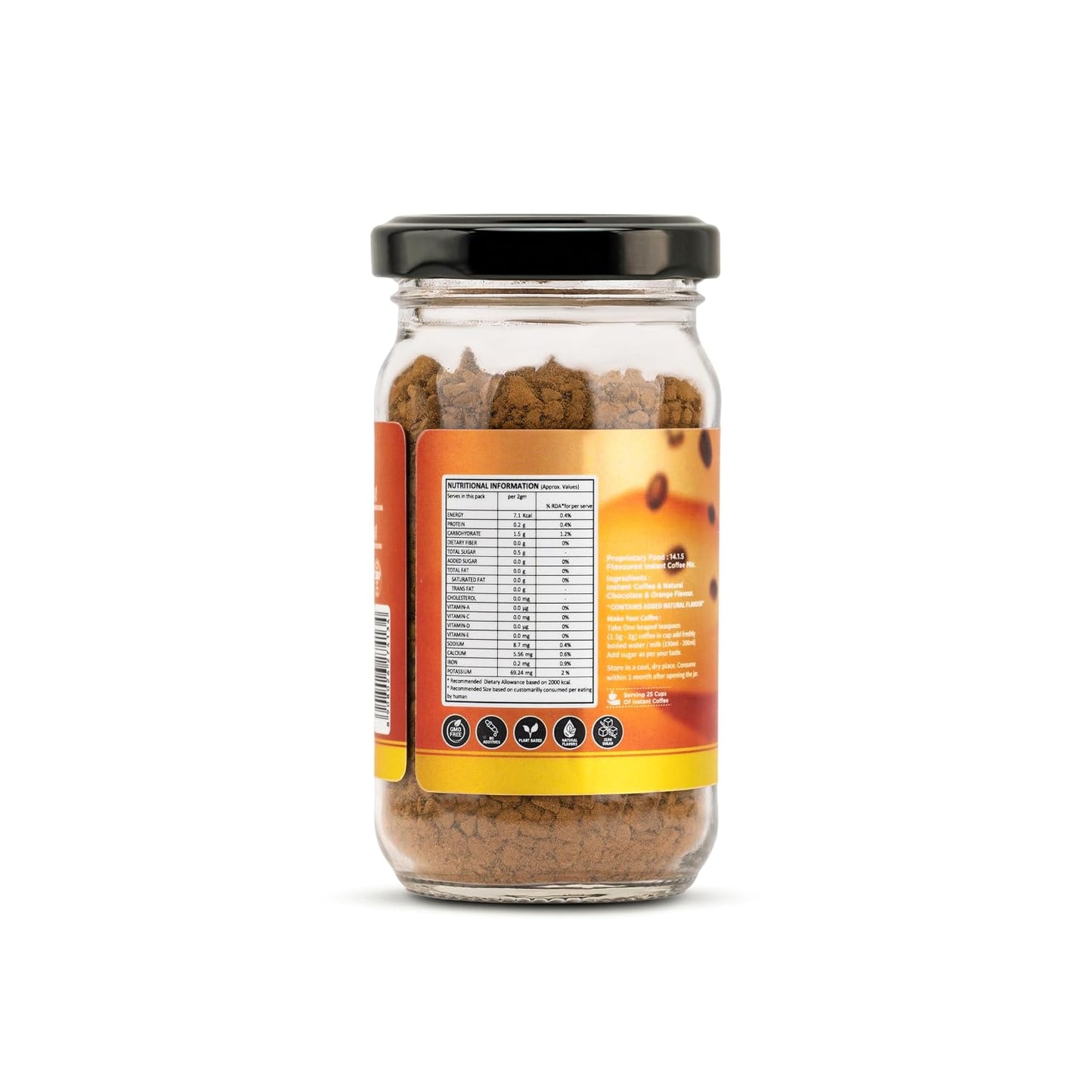 Lazy Bean Choco Orange Flavoured Instant Coffee | 100% Arabica Coffee | Medium Roast | Rich Chocolate & Refreshing Orange Flavour | Premium Instant Coffee Powder | Café Style Beverage | 50g