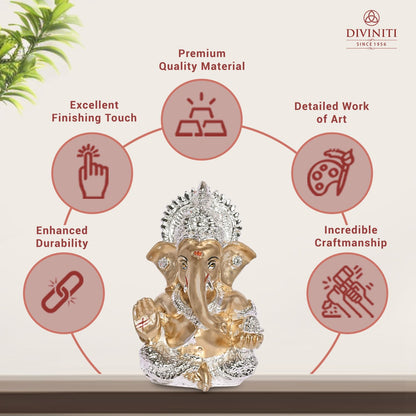 999 Silver Plated Ganesha Idol for Home Decor Puja Statue |Ganpati Figurine Home Decor Small Murti Puja Gift Office Desk Sculpture, Religious Diwali Gift 3.5 Inches (8.89 x 5.08 cm)(Silver)