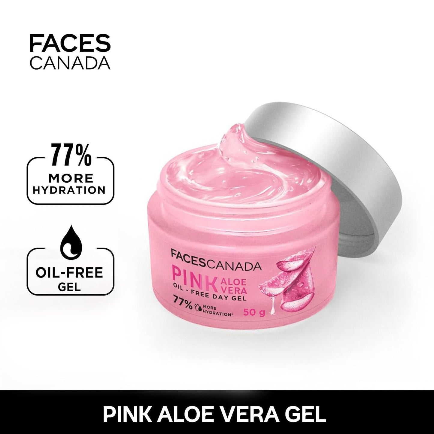 FACESCANADA Pink Aloe Vera Oil-Free Day Gel, 50g | 1.5% Hyaluronic Acid | Intense Hydration | Lightweight, Non Sticky & Absorbs Easily | Soothing, Nourishing & Acne Control | No Alcohol & Parabens