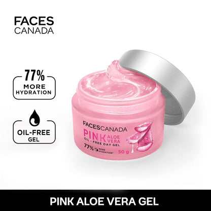 FACESCANADA Pink Aloe Vera Oil-Free Day Gel, 50g | 1.5% Hyaluronic Acid | Intense Hydration | Lightweight, Non Sticky & Absorbs Easily | Soothing, Nourishing & Acne Control | No Alcohol & Parabens