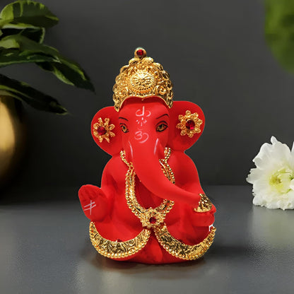 Ganesh Idol Murti Statue for Car Dashboard Gift Ceramic Terracotta Gold Plated Gift for Ganpati Festival Ganesha Idol for Gifts, Showpiece for Home Pooja Room Diwali Decoration.