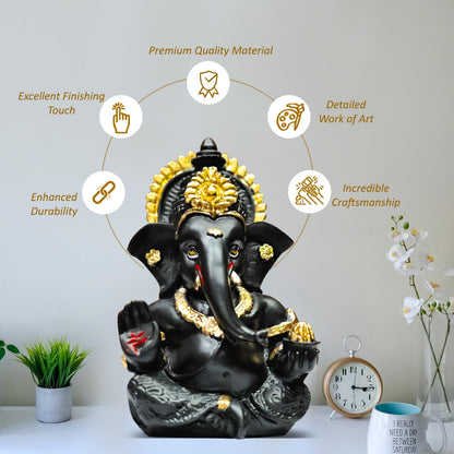 Gold Plated Ganesha Idol Ganesh for Home Decor Puja Statue Ganpati Vinayaka Vinayagar Figurine Diwali Gifts Home Decor Murti Sculpture and Religious (8.89 x 5.08 cm) (Dark Grey)