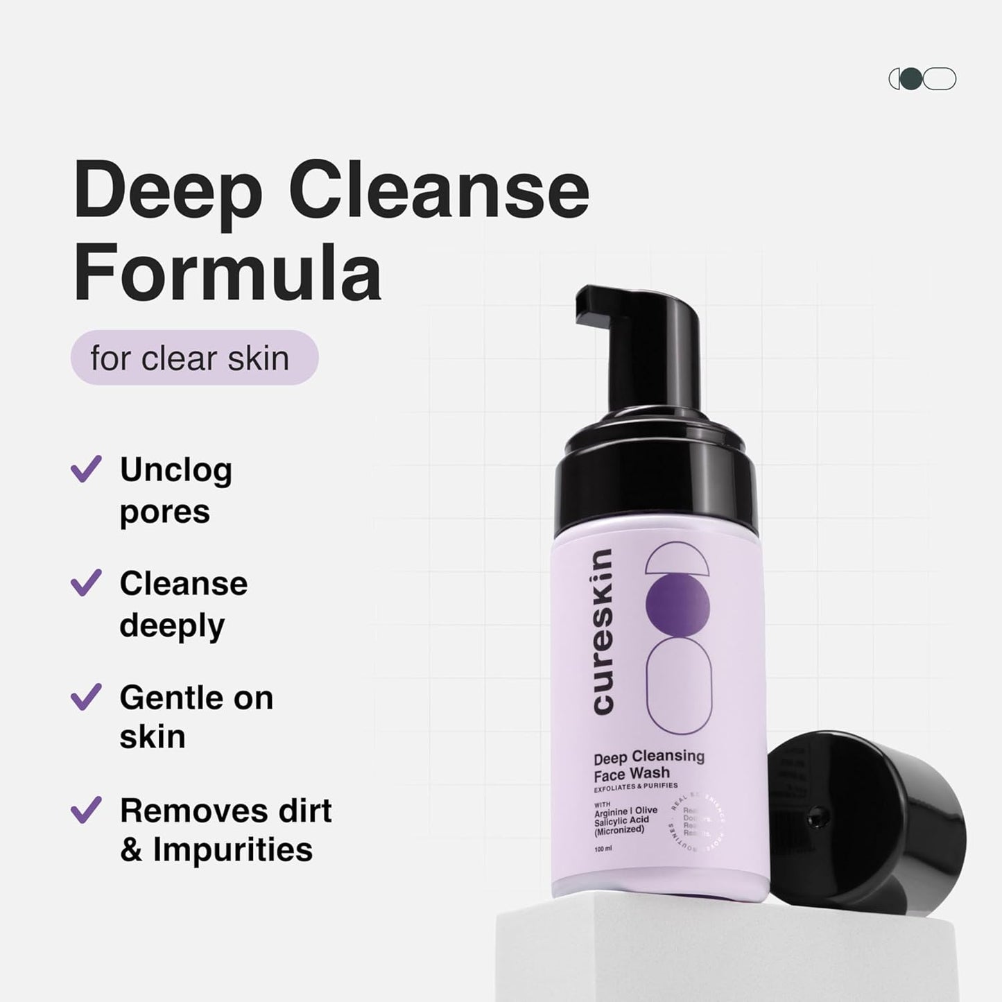Cureskin Deep Cleanse Salicylic Acid Face Wash for Oily Skin | Salicylic Acid Foaming Face Wash for Men and Women, 100 ml (Pack of 1)