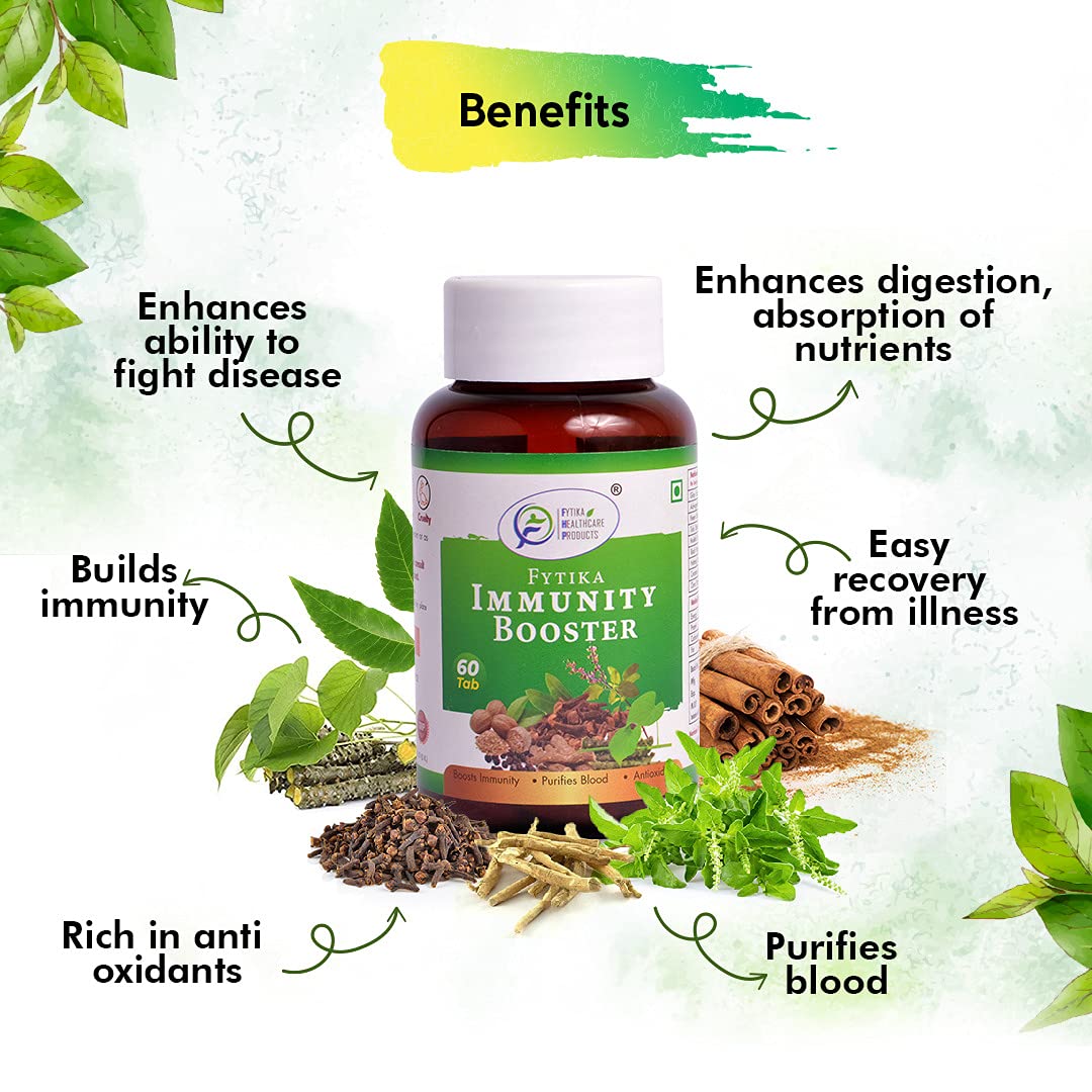 Fytele Immunity Booster supplement bottle with health benefits text on a green and white background