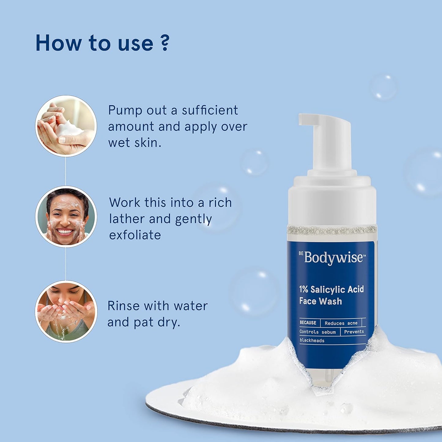 Be Bodywise 1% Salicylic Acid Oil Control Face Wash For Acne & Pimples Acid Reduces Excess Oil Exfoliates Paraben & Soap Free, 120ml