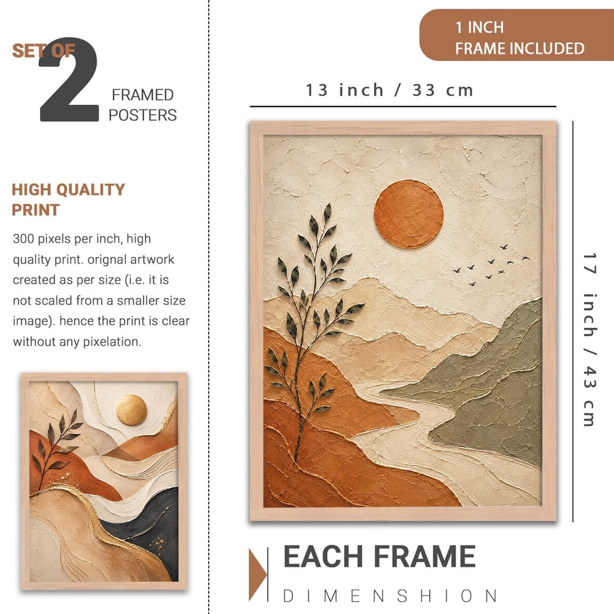 Floral Wall Art Home Decoration | Aesthetic Paintings With Frame For Living Room Bed Room Hotel Wall Decor Digital Reprint Set of 2 (13X17 inch)
