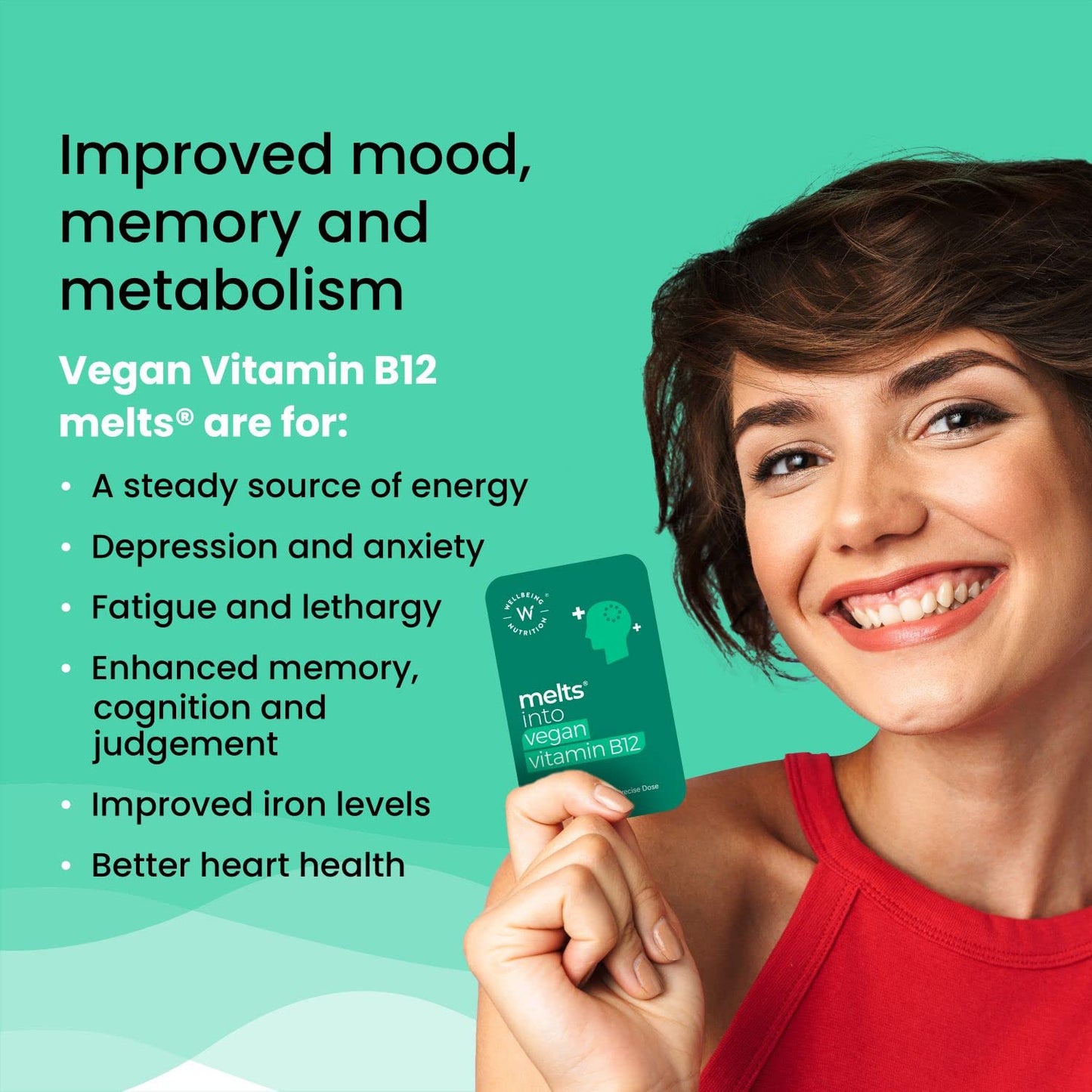 Zephivo Wellbeing Nutrition Melts Vegan Vitamin B12 Supplements for men & women | Memory Booster and Brain, Heart & Nervous System Support with B12, Folate, Brahmi & CurcuWIN | 30 Oral Thin Strips