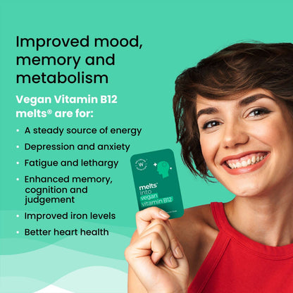 Zephivo Wellbeing Nutrition Melts Vegan Vitamin B12 Supplements for men & women | Memory Booster and Brain, Heart & Nervous System Support with B12, Folate, Brahmi & CurcuWIN | 30 Oral Thin Strips