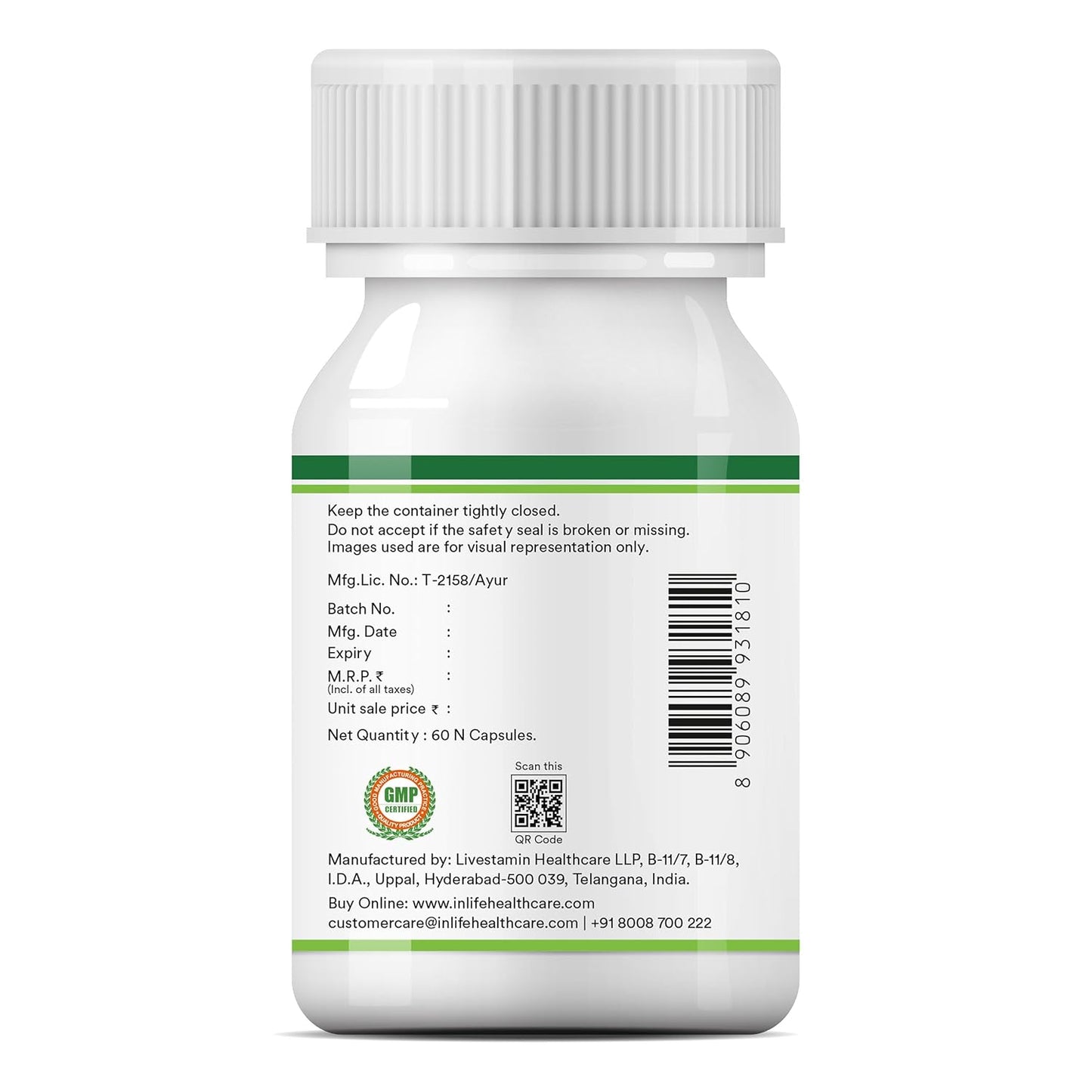 INLIFE Natural Vitamin C Amla Extract Supplement | Immunity, Overall Wellness for Men and Women - 60 Vegetarian Capsules (Pack of 1, 60)