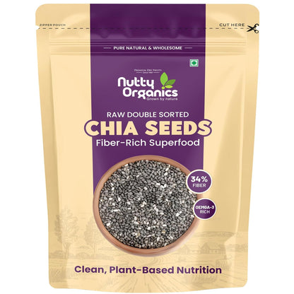 NUTTY ORGANICS Chia Seeds | Clean Chia Seeds for Eating | Seeds for Weight Management- Rich in Calcium, Protein & Fiber, Healthy Snacks