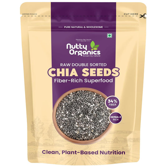 NUTTY ORGANICS Chia Seeds | Clean Chia Seeds for Eating | Seeds for Weight Management- Rich in Calcium, Protein & Fiber, Healthy Snacks