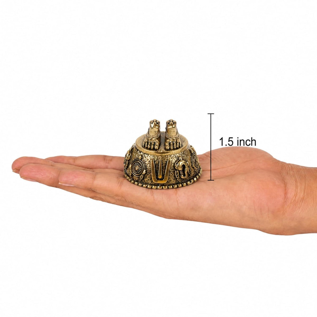 1.5 Inch Pure Brass Charan Paduka Idol | Decorative Vishnu Charan for Home Temple, Mandir, Office Desk & Puja Room | Spiritual Showpiece, Festive Gift & Religious Home Decor