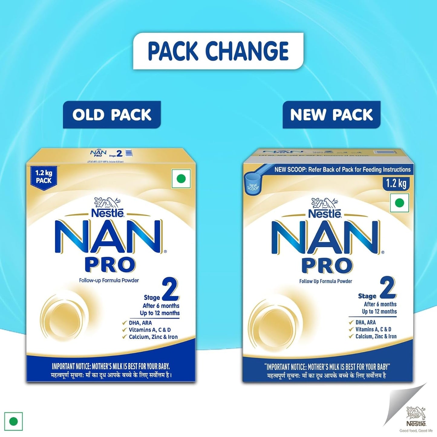 Nestlé NAN PRO Stage 2, 1.2kg, Follow-Up Formula Milk Powder for Babies (After 6 Months Upto 12 Months), with DHA-ARA, 3x400g Pouch in Box