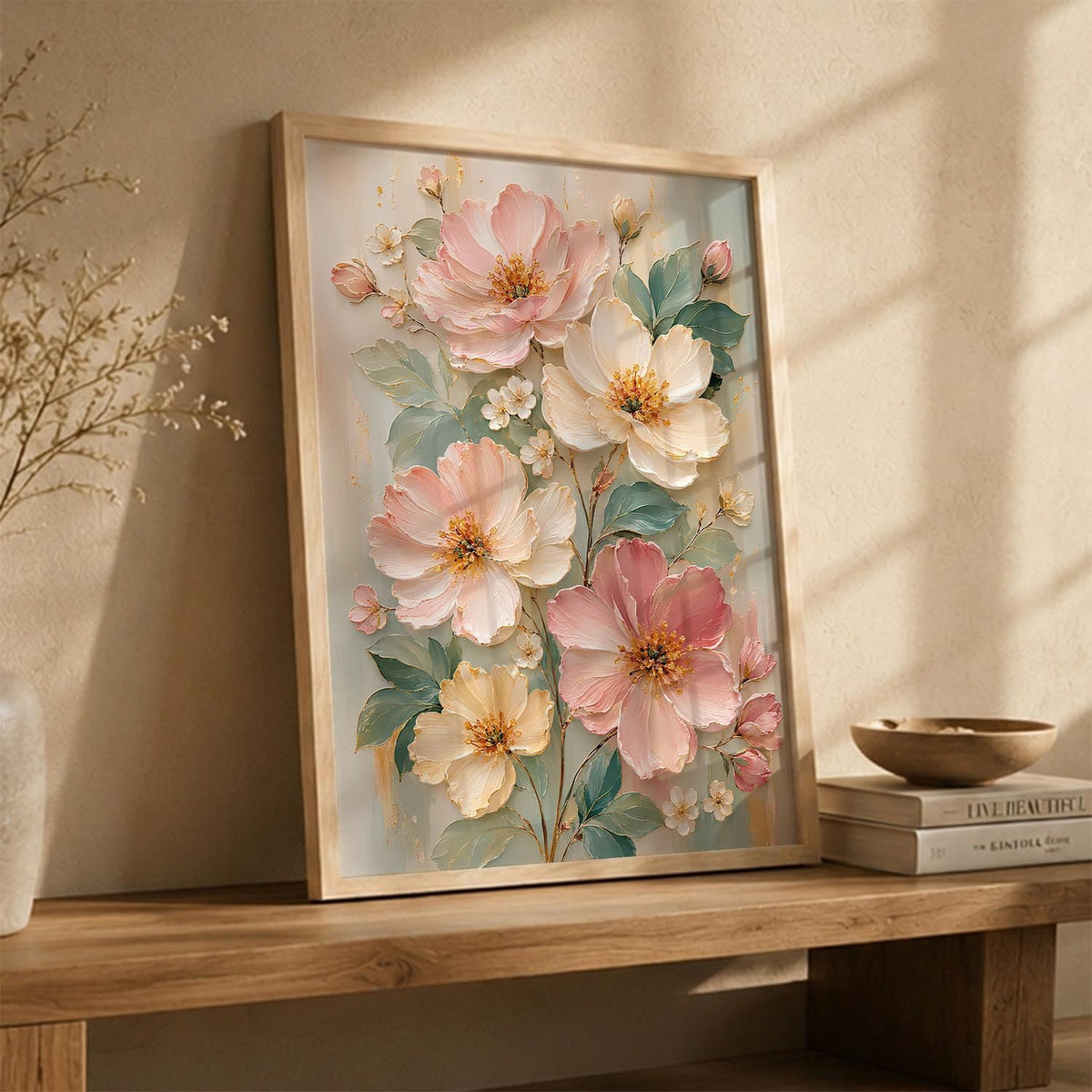 Floral Wall Art Home Decoration | Aesthetic Floral Paintings With Frame For Living Room Bed Room Hotel Wall Decor Digital Reprint Set of 1 (14X20)