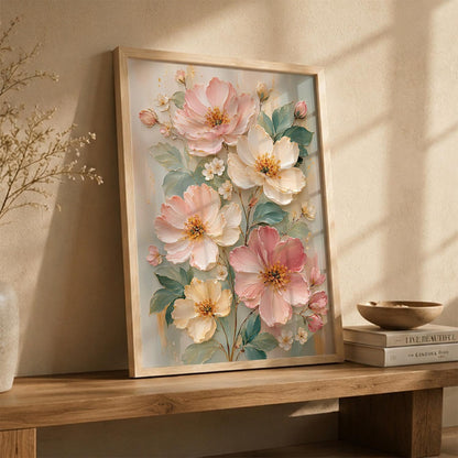 Floral Wall Art Home Decoration | Aesthetic Floral Paintings With Frame For Living Room Bed Room Hotel Wall Decor Digital Reprint Set of 1 (14X20)