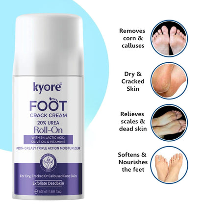 Kyore Foot Crack Cream roll-on with product features on a white background