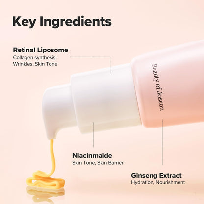 Cosmetic product with key ingredients labeled on a light pink background