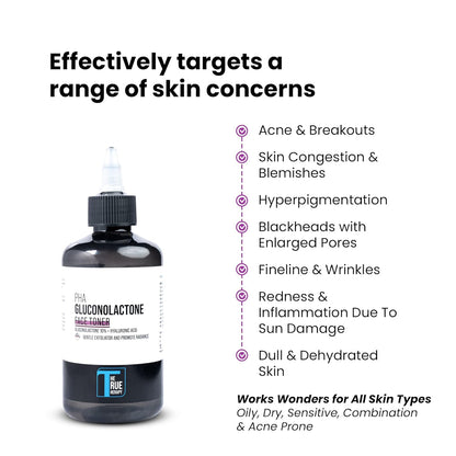 The True Therapy PHA Toner with 10% Gluconolactone, Hyaluronic Acid and 17 Amino Acid Complex | Hydrating & Exfoliating Face Care for Glowing Skin | For Men & Women | All Skin Types | 200ml