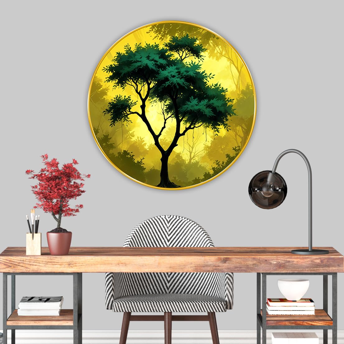 Abstract Tree modern art Premium Sparkle lamination Golden Slim Frame 50.8 cm x 50.8 cm Large Size, For Home/Office/Hotel painting GRL115