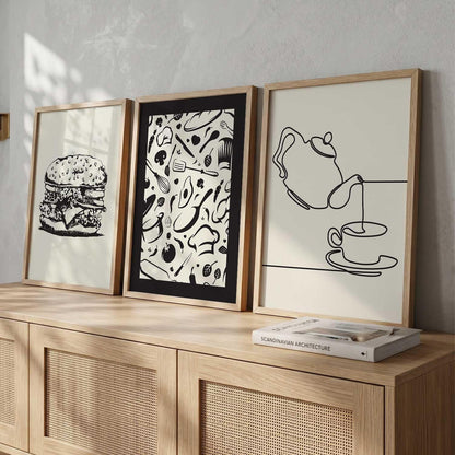 Kitchen poster With Frame For Living Room Bed Room Hotel Wall Decor Digital Reprint engineered wood Set of 3 (13X17 inch)