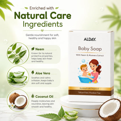 75g Baby Soap with Neem, Aloe Vera & Coconut Oil | Gentle, Moisturizing & Safe for Sensitive Skin | Paraben & Talc Free | Daily Baby Bath Soap