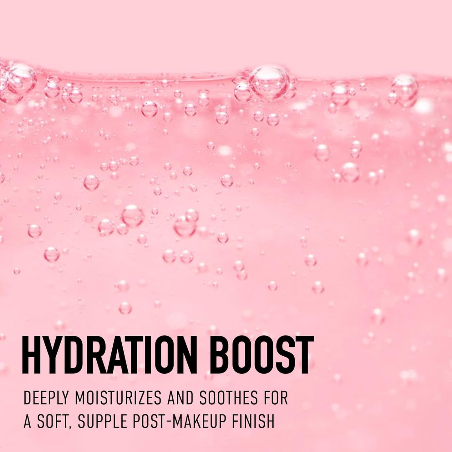 Pink background with bubbles and text about hydration boost product